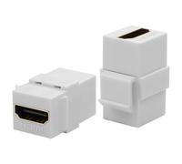QIANRENON Lot de 2 prises HDMI Keystone 4K - Connecteur d'écran HD 2.0 femelle vers femelle - Coupleur d'angle de 180° - Plaque murale - Module multimédia pour panneaux muraux - Blanc