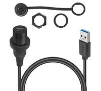QIANRENON USB 3.0 à USB C Filetage Embarqué Voiture étanche Câble 5Gbps USB 3.0 mâle à USB C femelle Panneau Montage Extension Câble 5V/3A, pour Tableau de bord voiture bateau moto, 1M/3.3ft