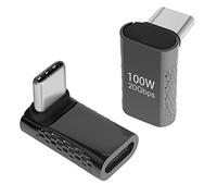 QIANRENON USB C 90° Angle Adaptateur 20Gbps 100W USB3.2 Type C mâle à Femelle Angle Droit connecteur, supporte 8K Audio/vidéo, pour Smartphone Tablette Steam Deck, Noir Brillant, 2Pcs (Pliage Avant)