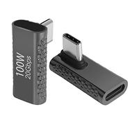 QIANRENON USB C 90° Angle Adaptateur 20Gbps USB3.2 Type C mâle à Femelle Angle Droit connecteur 100W 8K Audio/vidéo, pour Smartphone Tablette Steam Deck, Noir Brillant, 2Pcs (Pliage Intermédiaire)