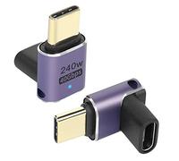 QIANRENON USB4.0 C 90 degrés Angle Adaptateur 240W 40Gbps Type C 4.0 mâle à Femelle Droit Angle Connecteur, Indicateur LED, Soutien Transmission Audio et vidéo 8K, 2 pcs (Pliage stéréoscopique)
