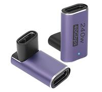 QIANRENON USB4.0 C Femelle 90 degrés Angle Adaptateur Coupleur 240W 40Gbps Type C 4.0 Femme à Femme Angle Droit Connecteur Extender, Indicateur LED,Transmission Audio et vidéo 8K, 2Pcs (Pliage Avant)