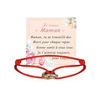 QianSiLi Bracelet à Trois Anneaux Fil Rouge Personnalisé pour Maman, Mamie - Porte Bonheur Femme, Cadeau Anniversaire, Réglable (Rosso)