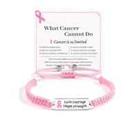 QianSiLi Bracelet de sensibilisation au cancer du sein, bracelets en rose avec ruban pour la sensibilisation au cancer du sein, corde bracelet tressé faite à la main, réglable, Taglia unica, Acier