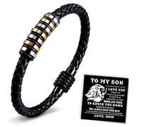 QianSiLi Bracelet en cuir tressé avec boîte To My Son/Man avec fermoir magnétique pour homme, cadeau d'anniversaire, fête des pères, Noël, Saint-Valentin, L, Acier inoxydable Cuir, Pas de gemme
