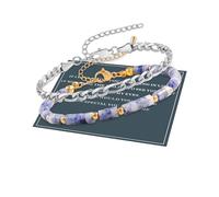 QianSiLi Bracelet femme élégant en pierre naturelle, or 18 carats et Figaro bracelets femme en acier inoxydable 316L, bijoux femme ensemble cadeau pour elle, petite amie, maman, femme, grand-mère,