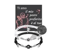 QianSiLi Bracelets Couple, Bracelet de projection, Je t'aime en 100 langues, magnétique, réglable, Cadeaux De Couple Pour Lui Petite Amie, Cadeau Anniversaire Saint Valentin, 16.8 - 22 cm, Nylon Acier