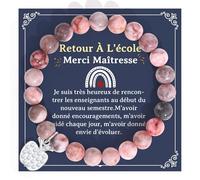 QianSiLi Cadeau Maitresse D'école Fin D'année, Bracelet Pierre Naturelle Femme,Cadeaux Noel Femme, Cadeau Assistante Maternelle - Rosé