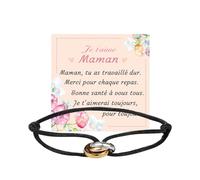 QianSiLi Cadeau pour Maman - Bracelet à Trois Anneaux Fil Rouge Personnalisé, Porte Bonheur Femme, Idée pour Anniversaire Mamie, Réglable (Nero)