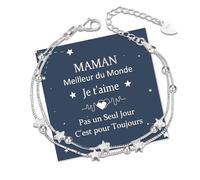 QianSiLi Idee Cadeau Fete Des Meres Personnalisé, Coffret Cadeau Femme Anniversaire Original Utile,Bijoux Bracelet Femme Argent 925,Cadeau Maman,Belle Mere,Jeune Maman(6 étoile)