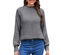 QIANSIQIANBO Pull tricoté pour Femme Pull à col cheminée Pullover Oversize côtelé à Manches Longues Pullover structuré à Mailles épaisses Top Tenues légères pour l'automne (L) Gris foncé