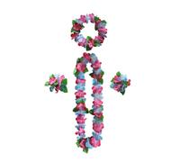 Qiantull Collier hawaïen - Couronne de fleurs hawaïennes - Décoration hawaïenne - Avec collier, bandeau, bracelet - Chaîne hawaïenne - Accessoire de costume pour pom-pom girl, fête sur la plage