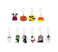 Qiantull Lot de 10 pendentifs en bois à suspendre pour Halloween - Décoration en bois - Citrouille fantôme chauves-souris - Squelette - Pierre tombale - Décoration pour Halloween