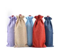 Qiantull Lot de 10 sacs à vin en toile de jute avec cordon de serrage - Pour mariage, anniversaire, Noël, fête - 15 x 35 cm - Mélange