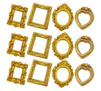 Qiantull Lot de 12 cadres photo vintage - Mini cadres photo rétro - Petit ovale rectangulaire en forme de cœur - Cadre pour décoration de table - Doré