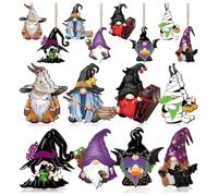 Qiantull Lot de 24 pendentifs en bois pour Halloween - Décoration en bois à suspendre - Citrouille, fantôme, sorcière, squelette, pierre tombale - Décoration en bois pour décoration d'Halloween