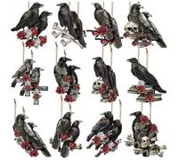 Qiantull Lot de 24 pendentifs en bois pour Halloween - Décoration en bois à suspendre - Citrouille, fantôme, sorcière, squelette, pierre tombale - Décoration en bois pour décoration d'Halloween