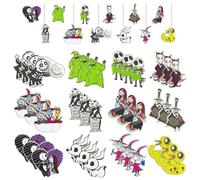 Qiantull Lot de 36 pendentifs en bois pour Halloween - Décoration en bois à suspendre - Citrouille, fantôme, sorcière, squelette, pierre tombale - Décoration en bois pour décoration d'Halloween