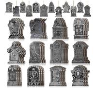 Qiantull Lot de 36 pendentifs en bois pour Halloween - Décoration en bois à suspendre - Citrouille, fantôme, sorcière, squelette, pierre tombale - Décoration en bois pour décoration d'Halloween