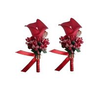 Qiantull Lot de 4 boutonnières en forme de lys calla avec épingle à nourrice - Accessoires de mariage pour le marié - Rouge