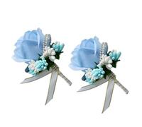 Qiantull Lot de 4 roses boutonnées en forme de fleur avec épingle à nourrice - Accessoires pour mariage, bal de fin d'année, fête - Bleu