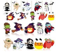 Qiantull Lot de 40 pendentifs en bois pour Halloween - Décoration en bois à suspendre - Citrouille, fantôme, sorcière, squelette, pierre tombale - Décoration en bois pour décoration d'Halloween