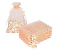 Qiantull Lot de 50 sachets en organza avec cordon de serrage - Sacs cadeaux en organza à remplir - Sacs cadeaux pour mariage, Noël - Rouge clair - 8 x 10 cm