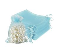 Qiantull Lot de 50 sachets en organza avec cordon de serrage - Sacs cadeaux en organza à remplir - Sacs cadeaux pour mariage, Noël - Bleu clair - 8 x 10 cm