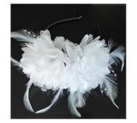 Qiantull Serre-tête à plumes années 20 - Bandeau à perles - Bibi des années 1920 - Pour cocktail, mariage, bal de fin d'année, thé - Blanc