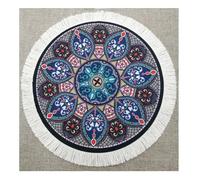 Qiantull Tapis de souris Mini tapis créatif en tapis oriental motif tissu textile petit tapis de souris avec pompons en coton tapis de souris accessoires d'ordinateur sous-verre 28 x 18 cm rond 27#