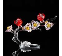 Qianwei Figurine d'oiseau en cristal avec fleur de prunier à collectionner - Figurines d'animaux en verre en cristal pour bureau, table, décoration d'intérieur, presse-papier fait à la main