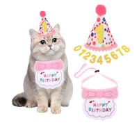 Qianyu Fournitures de fête d'anniversaire pour chat - Couronne d'anniversaire pour animal domestique - Bandana - Écharpe personnalisée pour fille et garçon - Chapeau haut de forme - Accessoires de