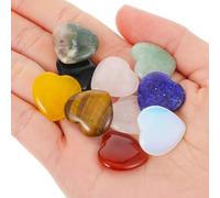 Qianyu Lot de 10 pierres de guérison en forme de cœur - Pierres naturelles en forme de cœur - Mini pierres chakras - Pierres de soin pour cadeaux - Yoga - Méditation - Soulagement de l'anxiété et du