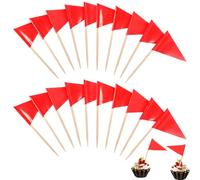 Qianyu Lot de 100 cure-dents rouges unis - Petits drapeaux triangulaires vierges pour cupcakes, fruits, fromages, étiquettes pour fête de mariage, buffet, apéritifs, décoration à faire soi-même