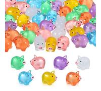 Qianyu Lot de 56 mini figurines de cochon en résine colorée - 7 couleurs - Petits animaux - Décoration pour jardins paysagers miniatures - Bonsaï - Aquariums - Piscine à poissons - Fête d'anniversaire