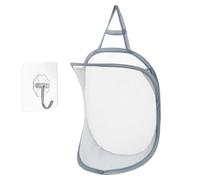 Qianyu Panier à linge pliable en maille - Petit panier à linge mural pliable avec crochet auto-adhésif - Bac à linge portable pour le lavage des jouets des enfants - Dortoir (gris, 1 pièce)