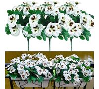 QIANYUN 8 Pcs Fleurs Artificielles Imitation Pensée Fleurs De Soie Creative Ameublement Simulation Plante pour Mariage Maison en Plein Air Cimetière Fête Décoration Taille 30cm (blanche-8pcs-006)
