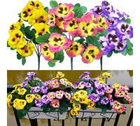 QIANYUN 9 Pcs Fleurs Artificielles Imitation Pensée Fleurs De Soie Creative Ameublement Simulation Plante pour Mariage Maison en Plein Air Fête Décoration Taille 30cm (Yellow Rose Red Purple 9PCS)