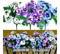 QIANYUN 9Pcs Fleurs Artificielles Imitation Pensée Fleurs De Soie Creative Ameublement Simulation Plante pour Mariage Maison en Plein Air Fête Décoration Taille 30cm (White Blue Purple 9PCS)