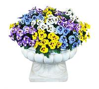 QIANYUN Fleurs Artificielles Extérieures Résistantes Aux UV Pensées Artificielles Faux Fleur en Plastique en Vrac Fausses Plantes D'extérieur (Blanc Bleu Violet Jaune 12pcs)