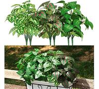 QIANYUN Fleurs Artificielles Extérieures Résistantes Aux UV Pensées Artificielles Faux Fleur en Plastique en Vrac Fausses Plantes D'extérieur (6, Plantation Verte) 23x23x35cm