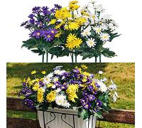 QIANYUN Fleurs Artificielles Extérieures Résistantes Aux UV Pensées Artificielles Faux Fleur en Plastique en Vrac Fausses Plantes D'extérieur (6, Marguerite) 23x23x35cm