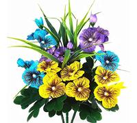 QIANYUN Fleurs Artificielles Extérieures Résistantes Aux UV Pensées Artificielles Faux Fleur en Plastique en Vrac Fausses Plantes D'extérieur (12, Blanc Bleu Jaune Violet)