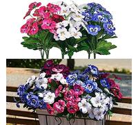 QIANYUN Fleurs Artificielles Extérieures Résistantes Aux UV Pensées Artificielles Faux Fleur en Plastique en Vrac Fausses Plantes D'extérieur (6, White Blue Pink) 23x23x35cm