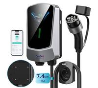 QIAO)) 7.4kW EV Charger Type 2 with 7M Charging Cable Smart APP 4.3' LCD Screen Display, Max. 32A Electric Car Charger Station, Wallmount Home Wallbox Charger Cable Type 2 Plug wtih EV Cable Holder