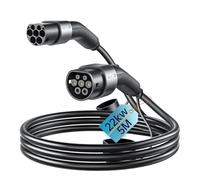 QIAO Câble de Charge de Type 2, câble de Chargeur de Voiture électrique de Type 2 à Type 2 IEC 62196 EV, câble de Charge Rapide Mode 3 EV et PHEV avec Sac de Transport (22 KW, 5 m)