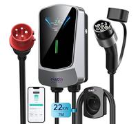 QIAO)) Chargeur EV 22 KW Type 2, contrôle par Application triphasé 7 M 8-32 A, Station de Charge pour véhicule électrique Domestique avec écran LCD 4,3", Prise Murale CEE 32 A avec Support de câble
