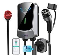 QIAO)) Chargeur EV Wallbox Type 2 11 KW, Station de Charge pour Voiture électrique Domestique 7 M avec Support de câble LCD 4,3, contrôle par Application triphasé 8-16 A, Prise CEE 16 A vers Type 2