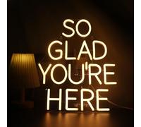 QiaoFei Panneau néon LED So Glad You Are Here avec mot/lettres alimentation USB pour bar café maison décoration murale anniversaire fête de mariage fenêtre salon (blanc chaud)