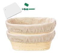 Qiaohome Ensemble de panier de test Banneton - Panier de boulangerie artisanal en pain fermenté, grattoir/coupe-pâte et doublure en tissu Brotform
